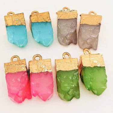 Blue Synthetic Stone Charms with Gold Tone Metal Ring Cap x 5